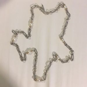 David Yurman chain necklace with pearls and gold